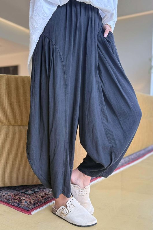 Noa Linen Blend Sia Barrel Trouser Black